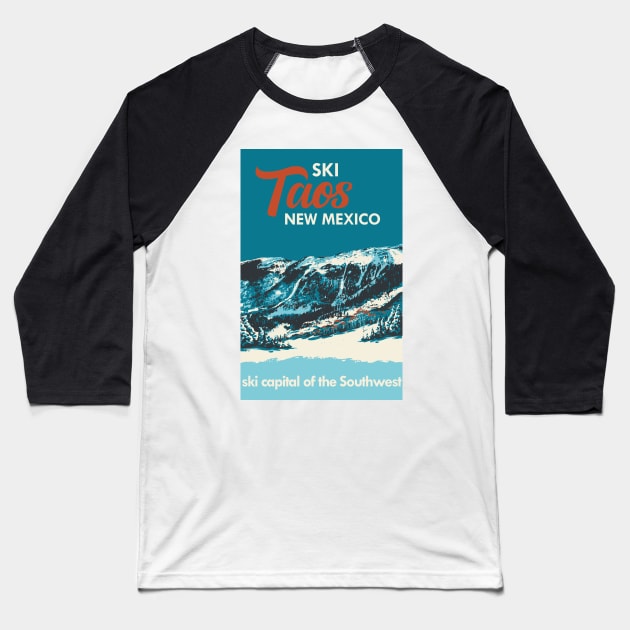 Ski Taos New Mexico Vintage Ski Poster Baseball T-Shirt by ROEDERcraft